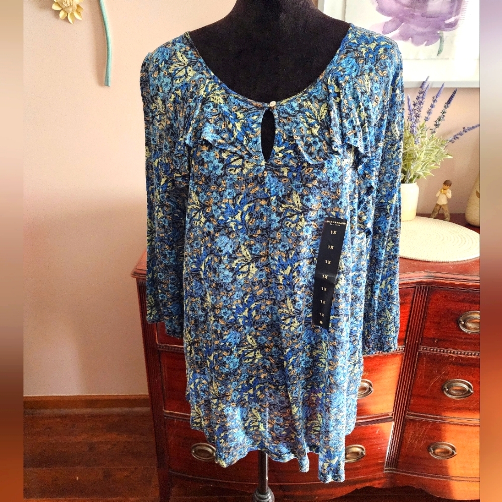 Lucky Brand Blue Print Boho Top